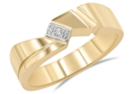 Reaction 10K Yellow Gold Asymetrical Design Single Diamond Wedding Band ...