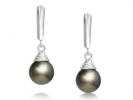 Boucles d'oreilles Vaima perles noires de Tahiti attaches françaises en or  blanc 14k - Bijouterie L