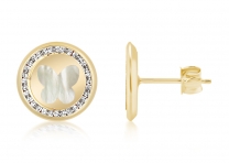 10K Yellow Gold Designer Flower Mother-Of-Pearl Screwback Earrings For Kids  - Bijouterie Langlois