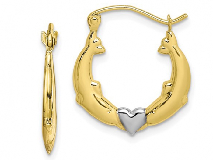 14k Yellow Gold Dolphin Hoop Earrings - LooptyHoops