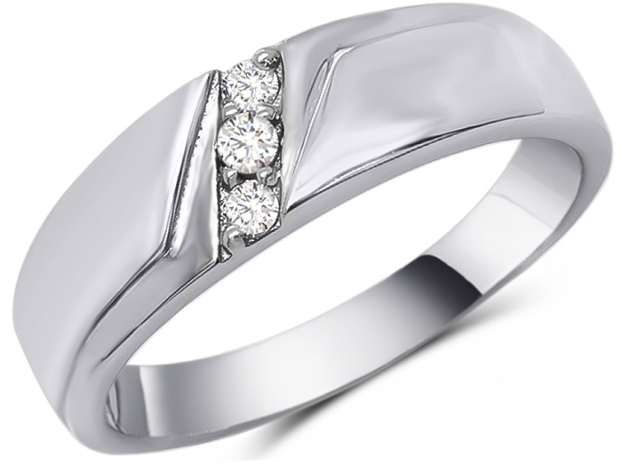 Oblik 10K Yellow Gold Three-Stone Diagonal Diamond Ring For Men