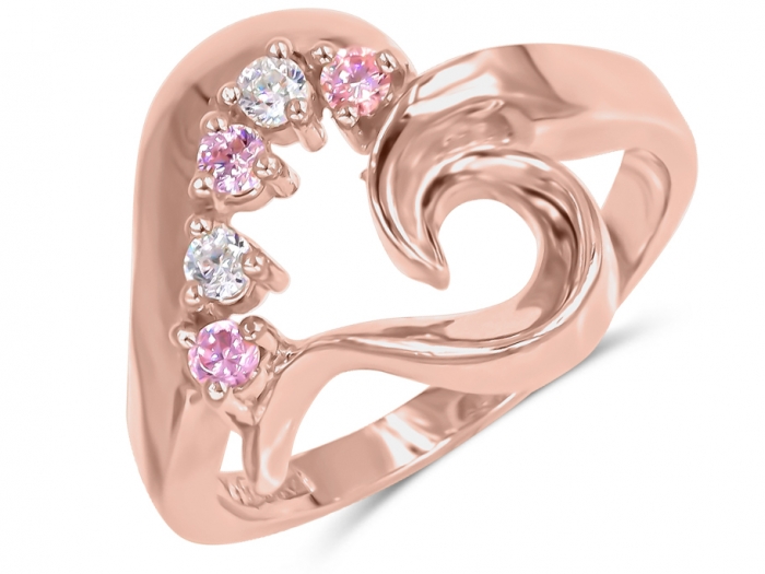 Smala 10K White Gold 5-Birthstone Heart Design Family Ring