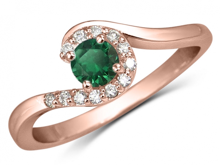 Regenerative Plasticity Substantially Colette Brilliant-Cut Emerald and Diamond Halo 14K Rose Gold Bypass Ring -  Bijouterie Langlois