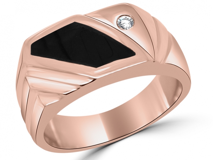Emerald Cut Black Onyx Diamond Ring 14K Rose Gold - Oveela Jewelry