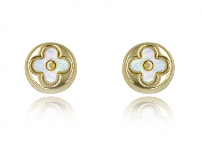10K Yellow Gold Designer Flower Mother-Of-Pearl Screwback Earrings For Kids  - Bijouterie Langlois