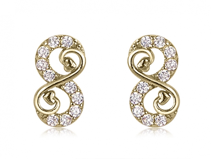 Boucles d'oreilles coeur + symbole d'infini pour femme - Or jaune 10K &  Zircons cubiques. Color: jaune
