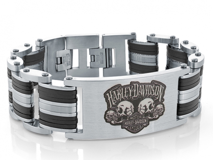 Bracelet Harley Davidson large multiples têtes de mort en acier
