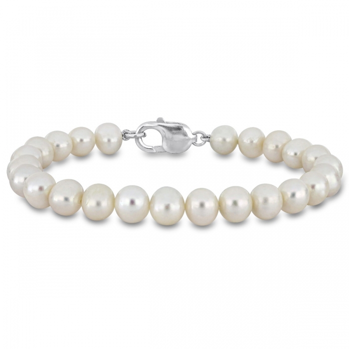 Bracelet Femme Perles Blanches 9 mm