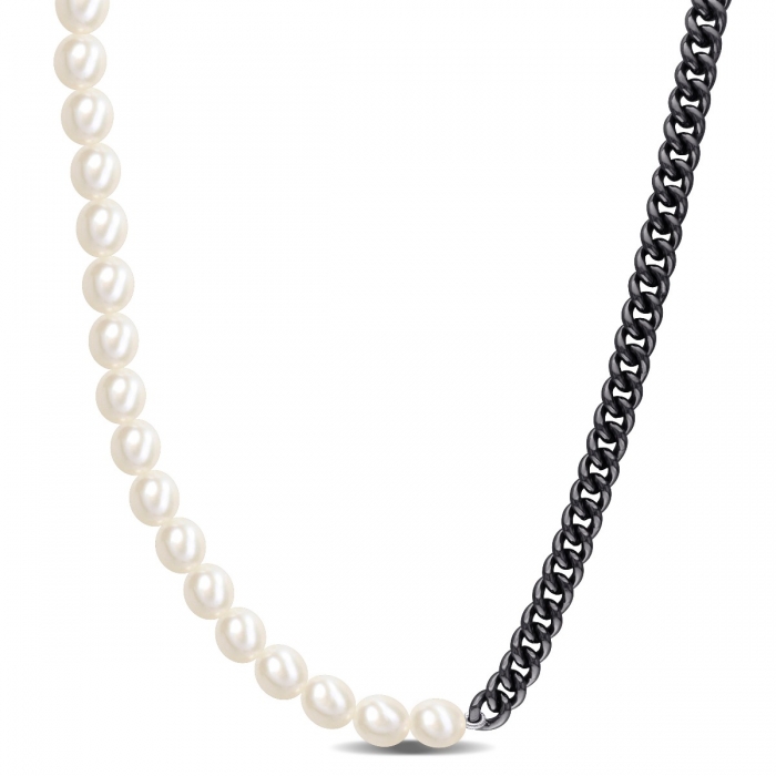 Amager | 7 mm Silver-Tone Stainless Steel & White Pearl Curb Chain Necklace  | In stock! | Lucleon | Chain necklace, Pearl white, Chain