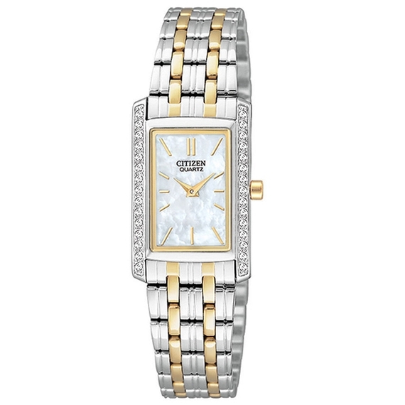 Rectangular Citizen quartz watch in 2-tone for ladies