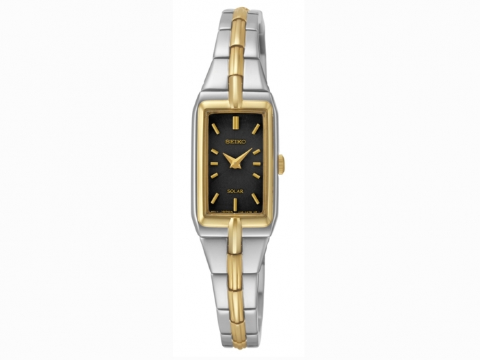 Seiko Classique Solar 2-tone rectangular black dial watch for ladies