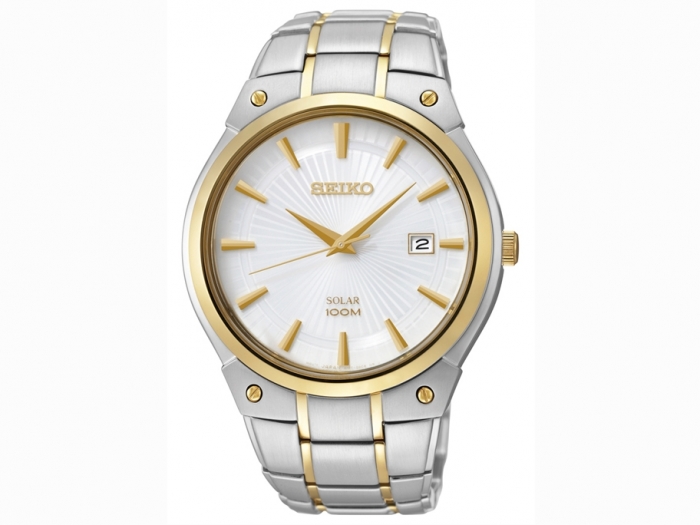 Seiko Classic Solar 2-tone white dial watch for men