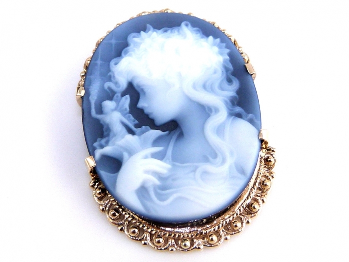 Blue cameo pendant carved women and ferry