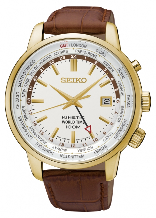 Seiko kinetic world timer watch for men