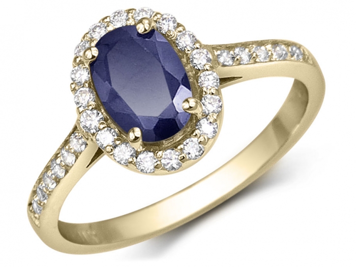 Soak Applied snorkel Blue sapphire halo and diamond shoulder ring for ladies