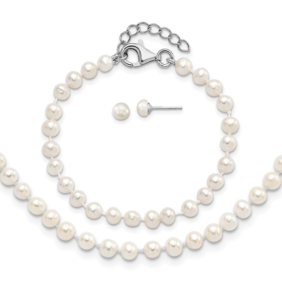 Ensemble perles d'eau douce blanches collier bracelet boucles d
