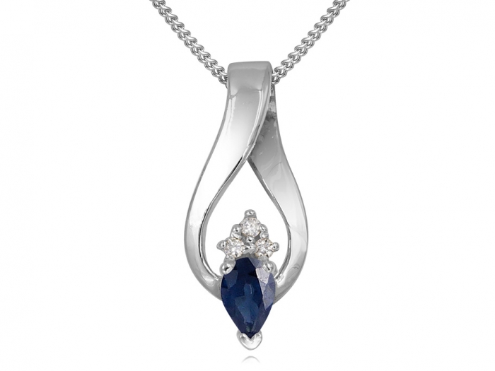 Pendentif Contesse saphir bleu taille poire et diamants en or blanc 14k  pour femme - Bijouterie Lang