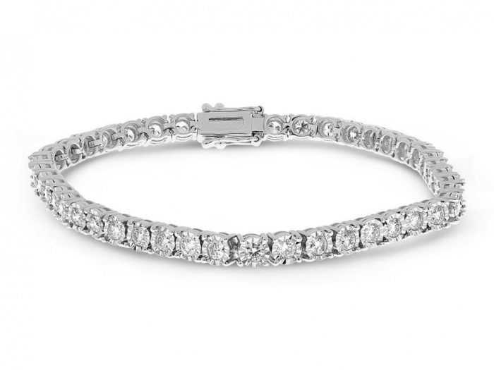 Bracelet Or Blanc 375/1000 Rang Diamant 0,90 ct/180