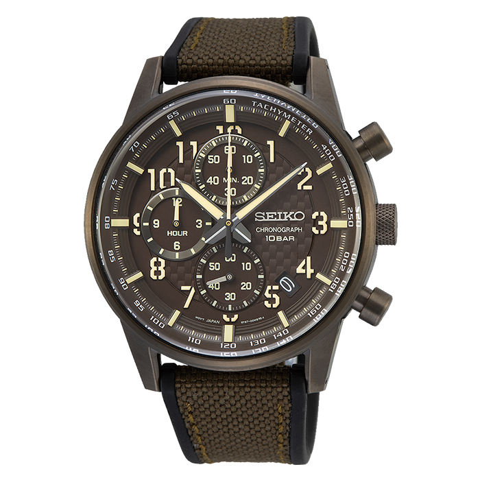 Seiko Discover Chronograph Carbon Fiber Dial and Silicon Bracelet Bronze  Stainless Steel Watch For M